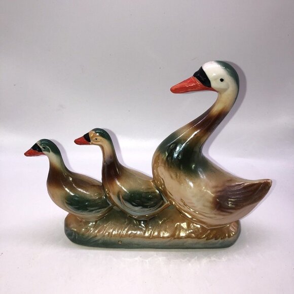 Mother Mallard Duck Two Ducklings Bisque Porcelain Collectible Figurine Brazil - Picture 2 of 7